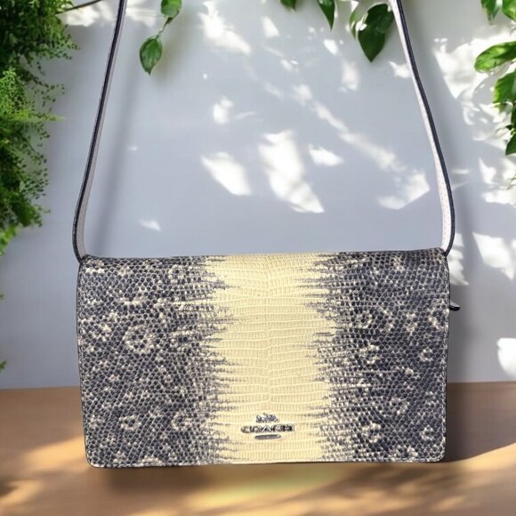 Coach Hayden Foldover Snakeskin Lizard Embossed Leather Crossbody - Picture 1 of 17